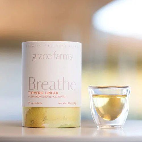 Vista 3 de Grace Farms BREATHE Wellness Mezcla de Té Orgánico (16 Sobres Piramidales) Cúrcuma y Jengibre con Hierbas Adaptogénicas Apoyo Inmunológico Sin