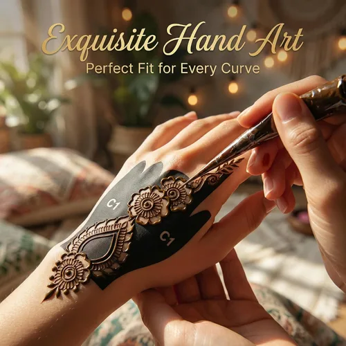 Vista 8 de Kotbs 32 hojas de plantillas de tatuaje de henna para manos, antebrazo, pintura facial, arte corporal, plantillas de tatuaje de flores con purpurina