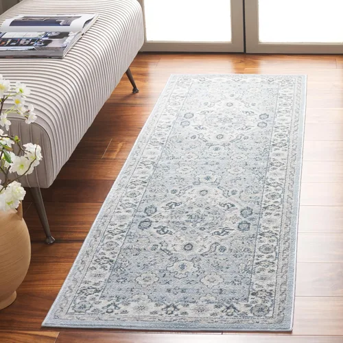 Vista 45 de SAFAVIEH - Colección Isabella, alfombra decorativa - 2'2" x 5', azul y crema, diseño oriental, no desprende pelusa y fácil cuidado, ideal para áreas