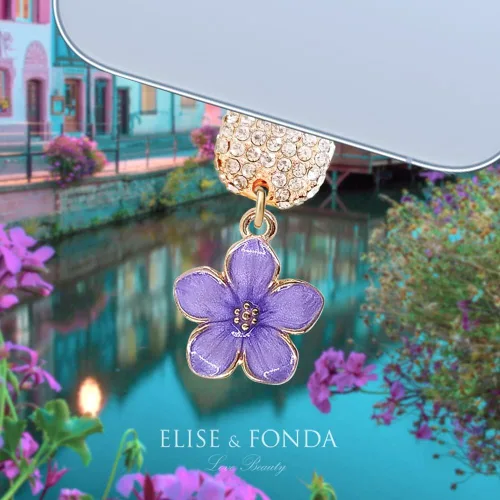 Vista 2 de ELISE & FONDA CP544 Puerto de carga USB de cristal anti polvo Plug Little Flower Bauhinia colgante de teléfono para iPhone 13/12/11/XS MAX/XR/X/8