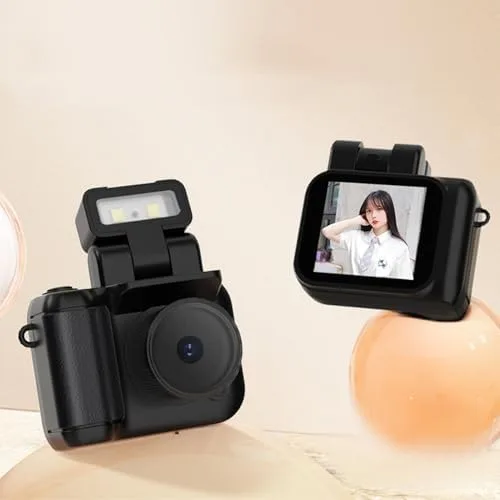 Vista 2 de Mini llavero de cámara, 1080P Vintage pequeño grabador de video digital con luz flash LED, cámara portátil de viaje para grabación de vida