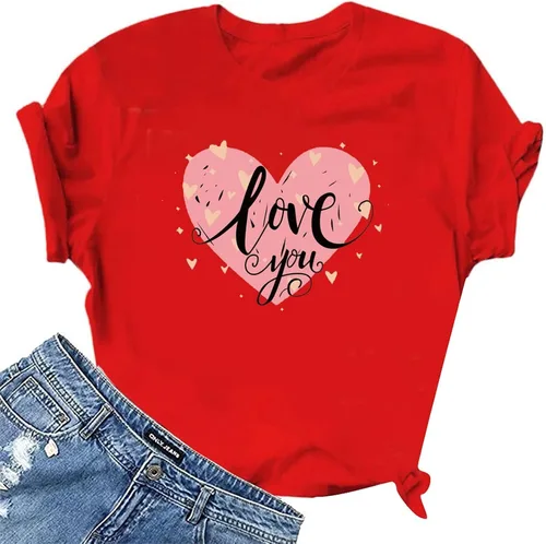 Vista 41 de Camisetas de manga corta con estampado de corazón para mujer, camisetas de ajuste regular, linda y divertida, ropa de regalo 2023