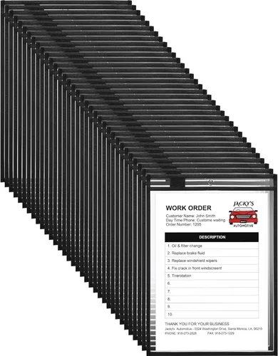 Vista 7 de Nezyo Bolsillos de borrado en seco, soportes de plástico para boletos de trabajo, bolsillos para pedidos, fundas transparentes, carpetas de boletos