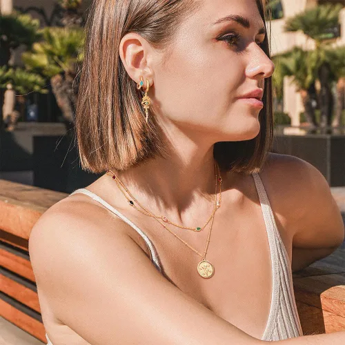 Vista 2 de Dainty Colorful Choker Necklace for Women 18K Gold Plated Multicolor Link Chain Choker, Paper Clip T Necklace, Coloured Cubic Zirconium Necklace for