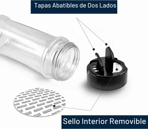Vista 3 de SalusWare jarro de plástico PET transparente con tapa para especias (6 unidades), Transparente