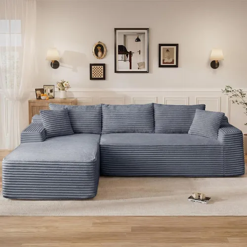 Vista 8 de Sofá modular sin hueso de 95 pulgadas, en forma de L con diván, tapicería de pana suave, asiento profundo, moderno y cómodo sofá para sala de estar