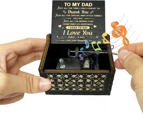 Vista 5 de Caja de música You are My Sunshine from Daughter to Dad, manivela clásica grabada, cajas musicales grabadas, regalos de recuerdo para papá de hija