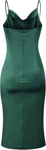 Vista 4 de xxxiticat - Vestido con tirantes delgados, de satén, sin mangas, para cócteles, playa y fiestas, con cuello caído, vestido de longitud media