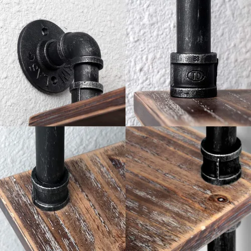 Vista 7 de MBQQ Estante de tubo industrial, estantes de esquina rústicos con toallero, estantes de baño montados en la pared, estantes flotantes de metal