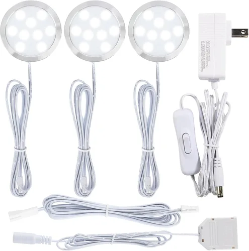 Vista 8 de Kit de iluminación LED de Meigour para debajo o encima del mostrador, iluminación de acento para gabinete de cocina, enchufe de pared con cable