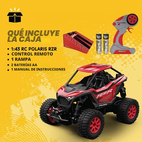 Vista 6 de Carro a Control Remoto/UTV, 2WD Introducción a Hobby RC Polaris RZR - Escala 1:43, 2.4GHz - Rojo - Control Remoto con Función de Gatillo, Caja