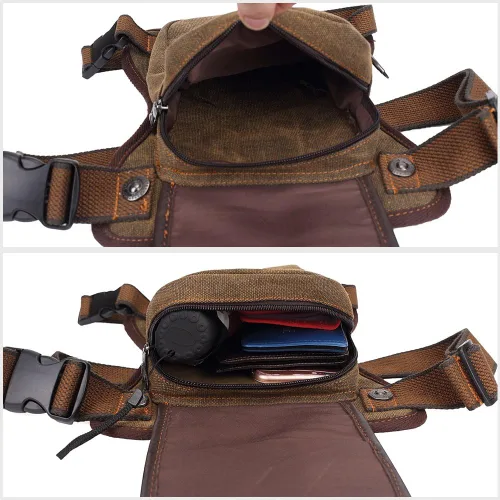 Vista 7 de Bolso de mensajero de lona vintage para hombre, bolso de mensajero de retazos de cuero en el pecho