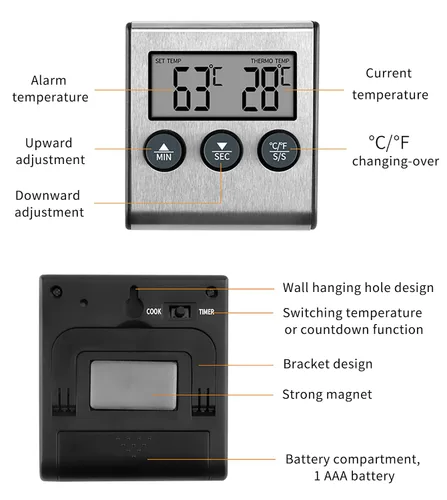 Vista 7 de Termómetro digital para carne para cocinar temperaturas precisas del horno - Diseño preciso de termómetro de alimentos