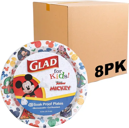 Vista 7 de Glad para Niños Platos de Papel Desechables de Disney Mickey y sus Amigos - Resistentes, A Prueba de Remojo, Aptos para Microondas, Platos