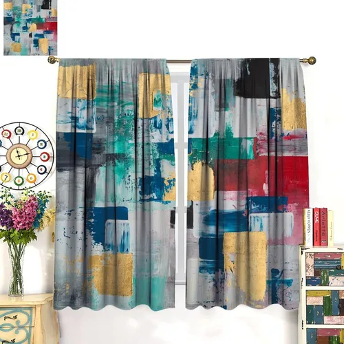 Vista 3 de Watercolor Art Curtains, Colorful Abstract Tie Dye Oil Painting Modern Print Window Drapes, for Living Room Bedroom 41" W X 45" L (No Blackout)