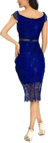 Vista 6 de Women's Elegant Floral Lace Round Neck Short Sleeves Knee Length Bodycon Cocktail Lace Dress