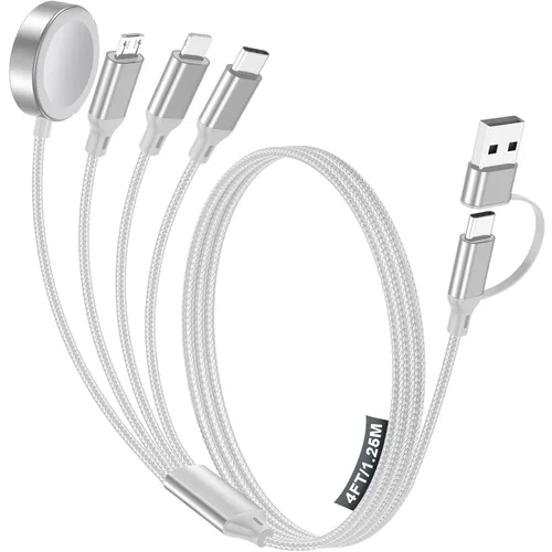 Vista 10 de Cable de carga múltiple para cargador de Apple Watch/cargador de iPhone, cable tipo C para iWatch Ultra/10-2/iPhone 17-11/Samsung S25-S20 1-negro