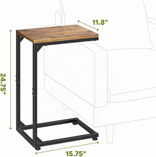 Vista 3 de Simple Trending - Mesa auxiliar en forma de C, mesa lateral para sofá, pequeña mesa de sofá con bandeja para TV y marco de metal para sala de estar
