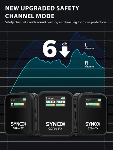 Vista 7 de SYNCO Sistema de micrófono inalámbrico Lavalier, G2(A2) PRO transmisor dual 48 KHz 24 bits micrófono de solapa 656 pies 8 horas para vlogging