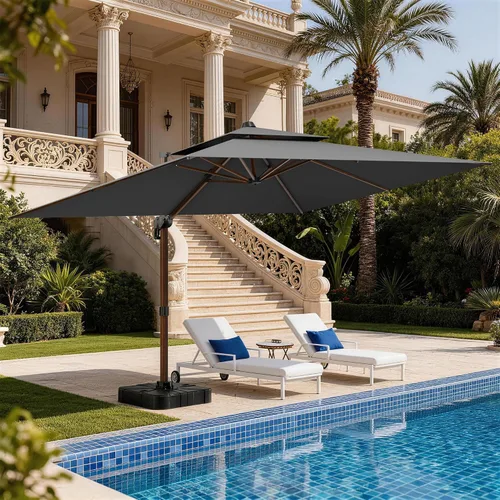 Vista 74 de Sombrilla de 10 x 13 pies para exteriores, sombrilla grande rectangular con viga voladiza, resistente, con rotación de 360°, sombrilla con Beige