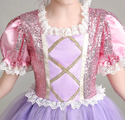 Vista 4 de JerrisApparel Disfraz de princesa para niñas fiesta de cumpleaños cosplay vestido morado con accesorios