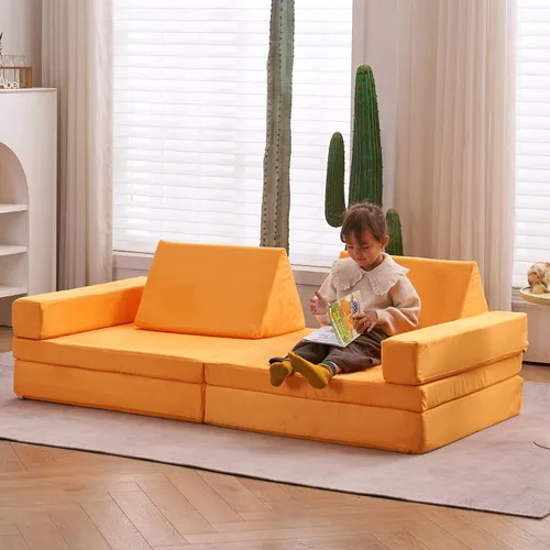 Vista 10 de jela Sofá de juego para niños, tamaño extendido, 8 piezas para la familia, sofá modular de espuma para niños y adultos, juego de casa