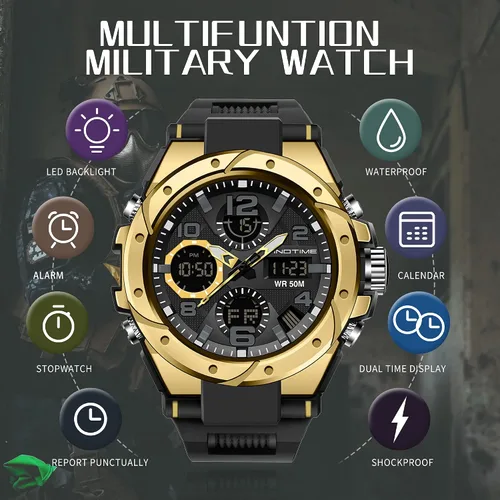 Vista 5 de Relojes militares para hombre, reloj deportivo para hombre, táctico, resistente al agua, digital, deportivo, trabajo, analógico, color negro, verde