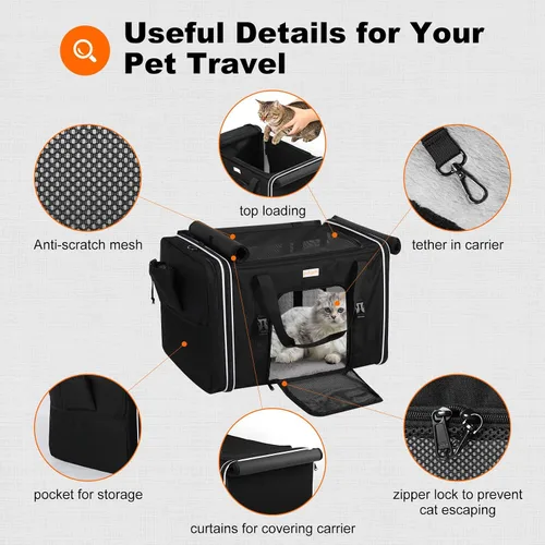 Vista 5 de pidipiti Transportador de mascotas XL de 24 x 17 x 17 pulgadas para 1 gato