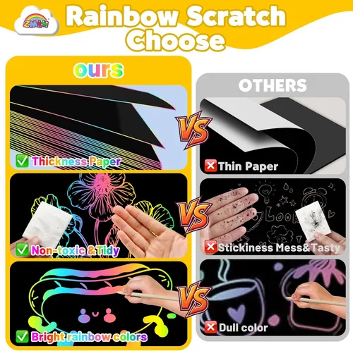 Vista 4 de ZMLM 60Pcs Rainbow Scratch Drawing Art Paper Craft Set for Kids Boys Girls
