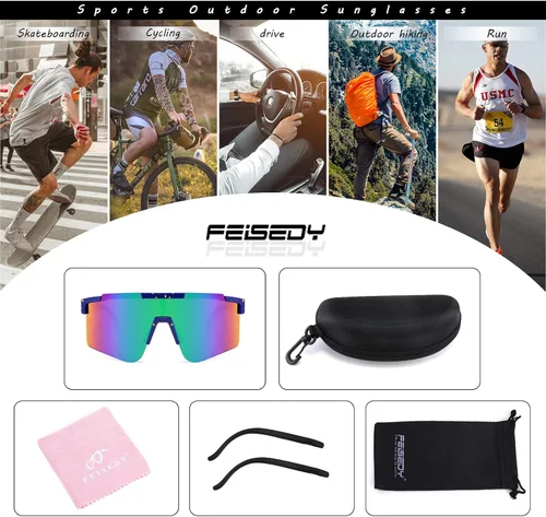 Vista 7 de FEISEDY Gafas de sol deportivas de ciclismo envolventes con piernas ajustables de los años 80 para hombres y mujeres protección al aire libre B2837