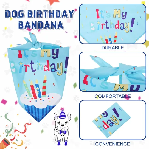 Vista 6 de Weewooday Suministros para Fiesta de Cumpleaños de Perro, Pañuelo de Cumpleaños para Niño y Niña, Bufanda Triangular, Sombrero de Fiesta, Corbata