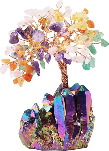 Vista 15 de Mookaitedecor - Árbol de cristal con base de cuarzo, bonsái para la riqueza y buena suerte Árbol bonsái, árbol de dinero para la suerte