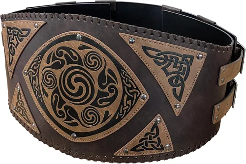 Vista 2 de HiiFeuer Viking - Armadura de cintura de piel sintética en relieve, cinturón ancho nórdico vintage, cinturón medieval de caballero mercenario