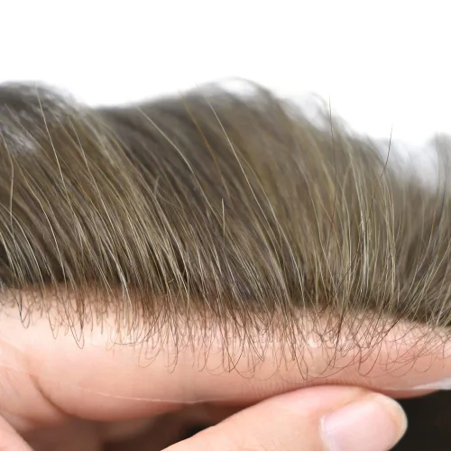 Vista 33 de Toupee para hombres piel fina 0.001 in Toupee V-looped Remy sistema de cabello humano pu mens hairpieces línea capilar invisible para pérdida