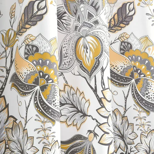 Vista 3 de Lush Decor Cynthia Jacobean - Par de paneles de cortinas para ventana con filtro de luz, 84" L x 52" A, amarillo y gris
