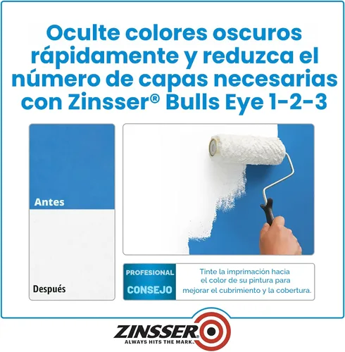 Vista 6 de 1 cuarto de galón Bulls Eye 1-2-3 Imprimador Sellador Matamanchas Blanco