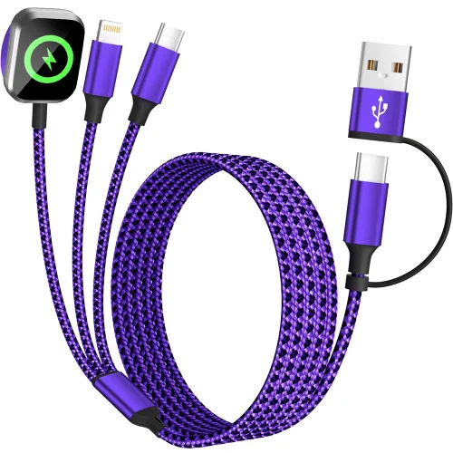 Vista 14 de Travel Essentials - Cable de carga múltiple 4 en 1 para cargador de reloj de iPhone, USB A a doble tipo C/IP/iWatch, cargadores de viaje