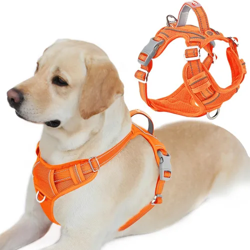 Vista 59 de BARKBAY Arnés Oxford sin tirones para perro con bolsillo para etiqueta de identificación, resistente, reflectante, fácil control para perros grandes