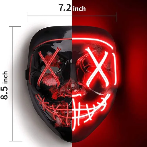 Vista 6 de Ougeshiyi Máscara de Halloween, máscara con luz LED, decoraciones de Halloween, máscara de fiesta de vacaciones, tamaño ajustable de la máscara