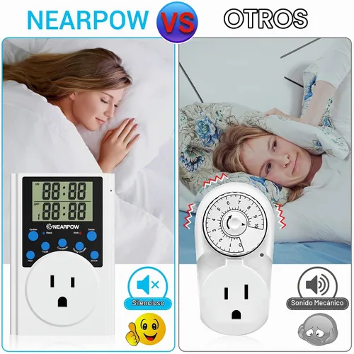 Vista 8 de Nearpow - Tomacorriente con temporizador, multifuncional, ciclo programable, temporizador digital para enchufar con salida de 3 clavijas, toma