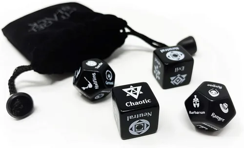 Vista 2 de Citadel Black Juego de dados aleatorizadores de personajes: aleatoriza clase, raza y alineación para personajes o NPC, hecho para Calabozos
