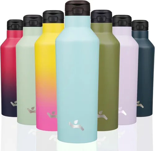 Vista 11 de Konokyo - Botella de agua aislada con popote, 25 onzas, doble pared de acero inoxidable al vacío con 2 tapas, cielo