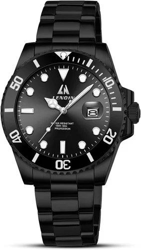 Vista 20 de LN LENQIN Relojes para hombre, reloj impermeable de acero inoxidable para A5-LN-0548-Plata Negro