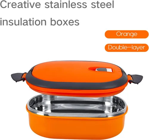 Vista 5 de ZJchao Fiambrera térmica para alimentos calientes, de acero inoxidable, portátil, calentador de alimentos naranja (una sola capa)