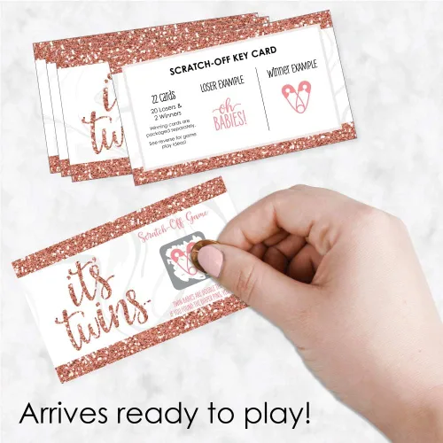 Vista 2 de Big Dot of Happiness It's Twin Girls - Juego de tarjetas raspar para baby shower, color rosa y oro rosa, 22