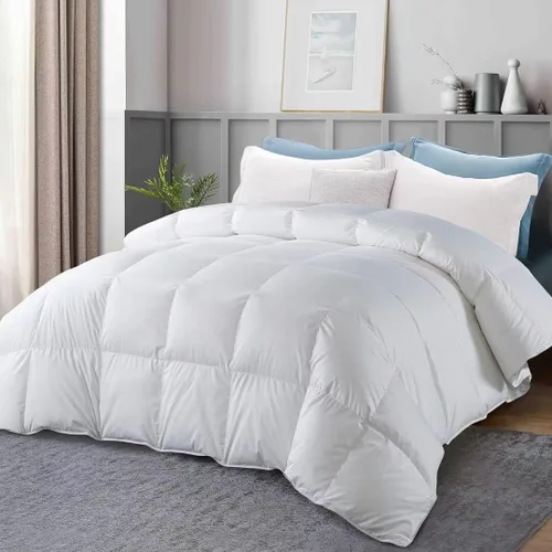 Vista 7 de WhatsBedding Edredón de plumas tamaño King, relleno de plumas y plumón, relleno de edredón blanco, edredón de lujo de la colección de hotel, funda