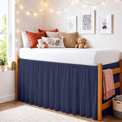 Vista 64 de Dorm Ruffle Twin XL 28" Drop Extra Long BedSkirt, Premium Brushed Microfiber Tailored Drop, Put On Elastic Long Dust Ruffle, Split Corner, Bedroom