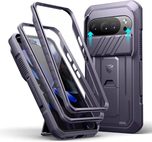 Vista 18 de Dexnor Funda para Google Pixel 9 Pro XL con cubierta deslizante para cámara y protector de pantalla integrado y soporte de alta resistencia, funda
