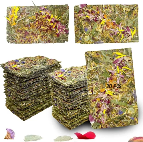 Vista 9 de Hamiledyi Juguetes masticables de conejo, 15 piezas de chips de heno Timothy naturales para masticar, juguetes de enriquecimiento con aroma floral a