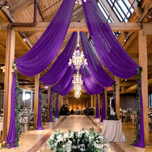 Vista 10 de MODFUNS Cortinas de boda para decoración de techo, cortinas de arco de boda azul bebé, 5 x 20 pies, 2 paneles de gasa transparente, cortina de tul